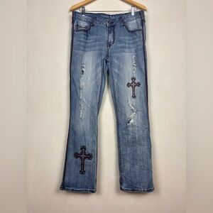 Cowgirl Tuff Women's RARE Victory Red Bootcut Jeans 34 Waist Western Grunge